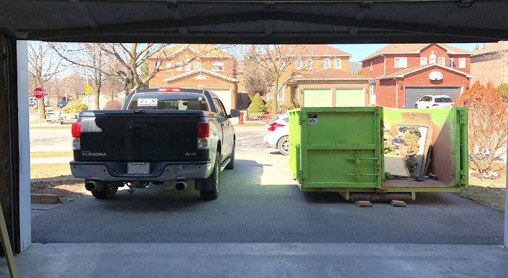 Loading a Dumpster from the garage